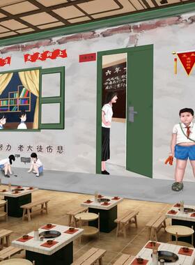 怀旧墙面装饰饭店墙纸自粘壁画80年代麻辣烫火锅店壁纸餐厅贴纸