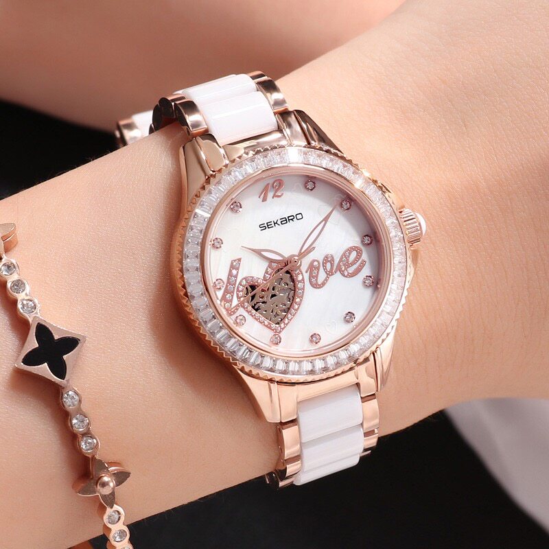 斯卡络名牌陶瓷空姐满钻瑞士机械表 欧阳正品手表店国产腕表