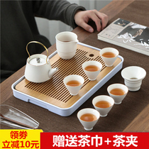 Day-style Gongfu tea with small suit Home Ceramic Lifting Beam Pot Tea Cup One Pot Four Cups Simple Storage Water Dry Foam Pan