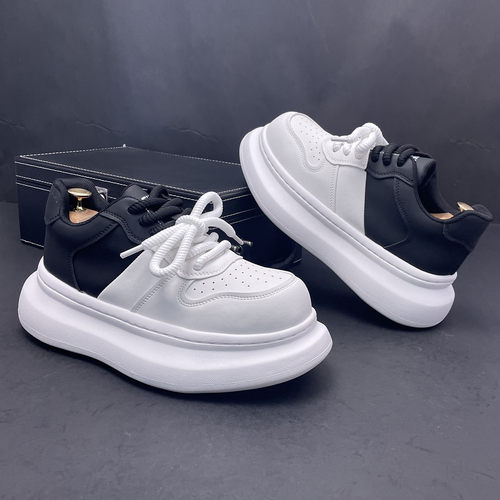 男鞋厚底小白鞋男士冬季新款时尚内增高面包鞋个性潮流运动休闲鞋 - 图1