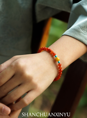 南红单圈单串女本命年天然红色串珠红色玛瑙手链珊瑚马年转运珠