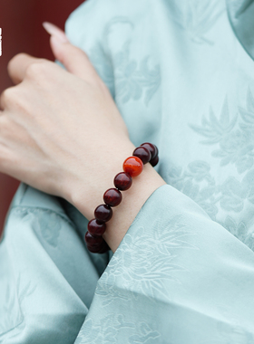 印度小叶紫檀满肉南红檀香手串女