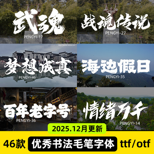 ps毛笔书法字体包国潮笔触大气手写古风艺术ai设计字库pr素材下载 - 图1