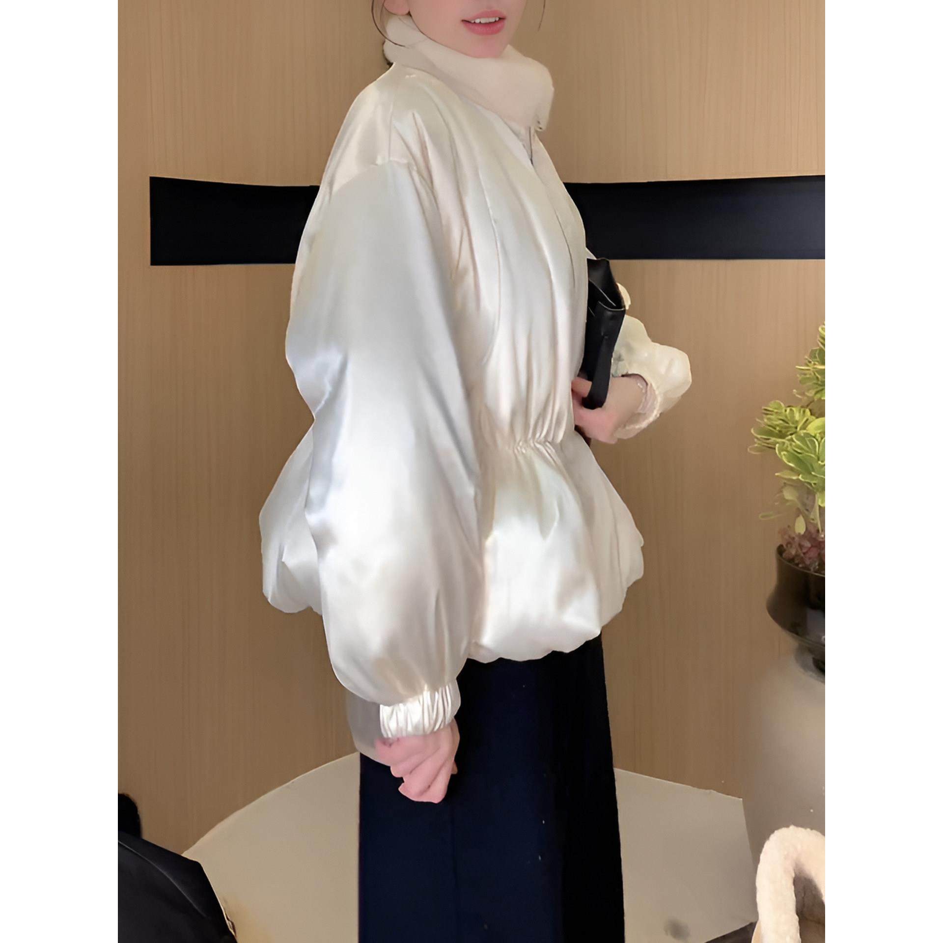 温柔风精致气质米白色立领毛毛棉服女冬季新款高级感保暖百搭外套,淘宝优惠券,粉丝福利购,淘宝优惠卷