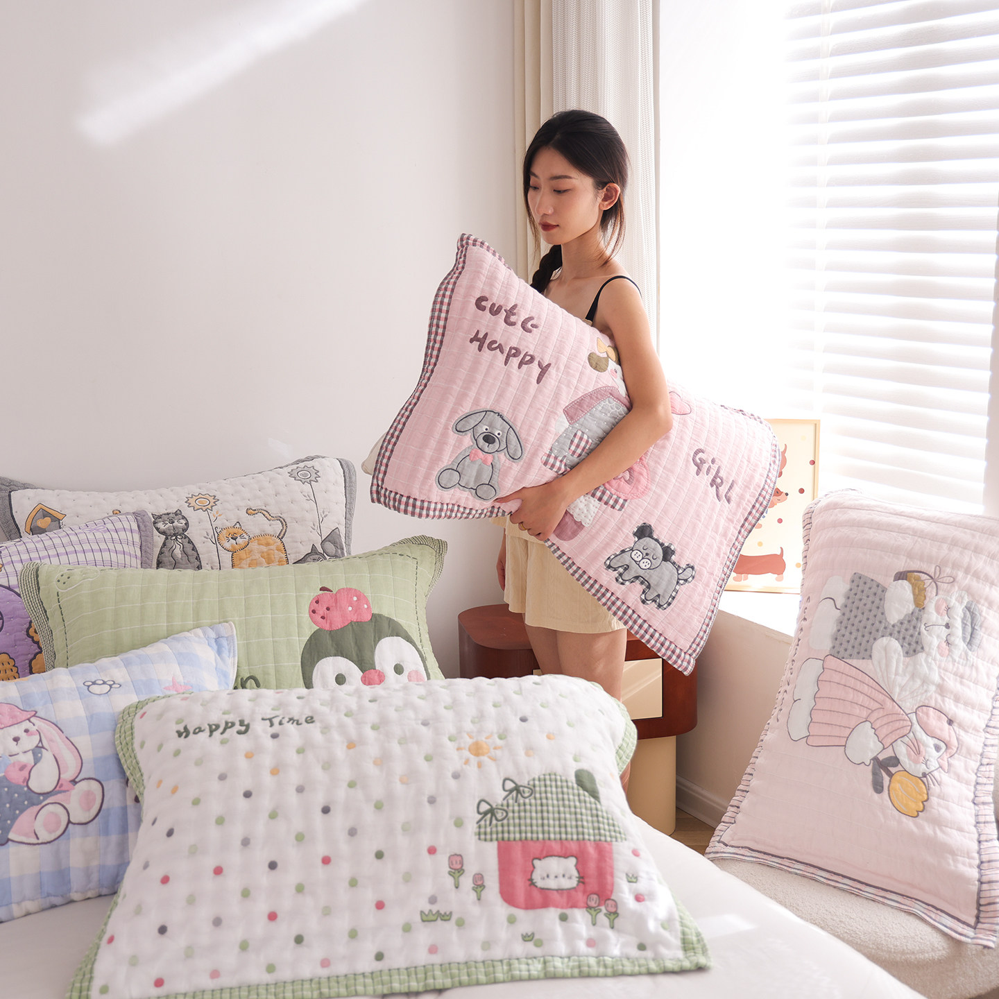 高密细纱纯棉纱布泡芙枕巾一对装全棉柔软卡通枕头巾吸汗枕头盖巾,淘宝优惠券,粉丝福利购,淘宝优惠卷