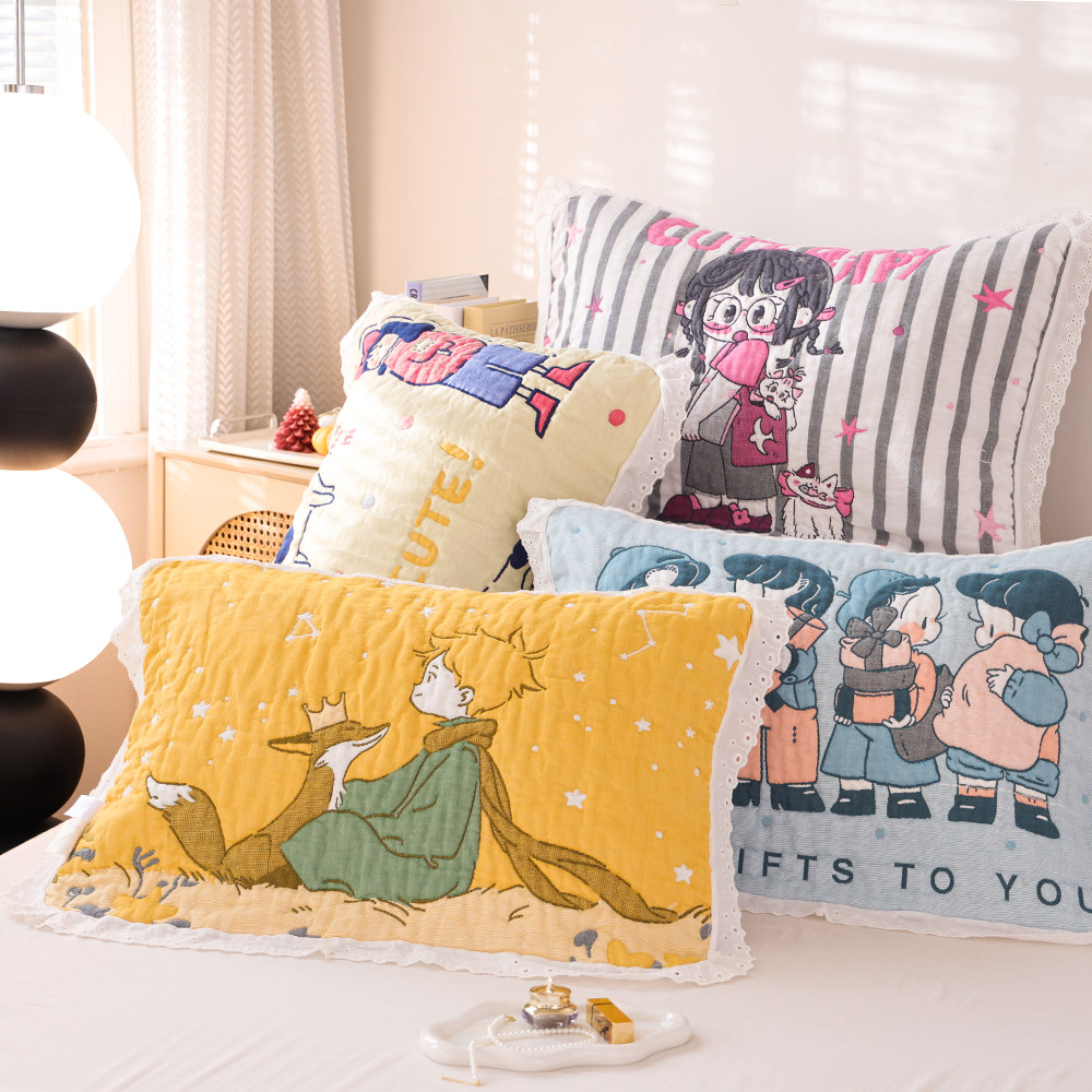 纯棉纱布枕巾一对装新款成人家用卡通盖巾柔软加厚全棉花边枕头巾,淘宝优惠券,粉丝福利购,淘宝优惠卷