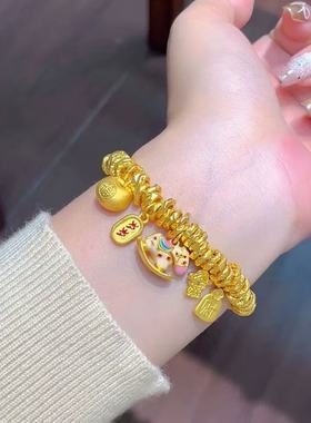 水贝黄金 小木马盘缠手链足金999平安小胖福财神纳福手串送女友