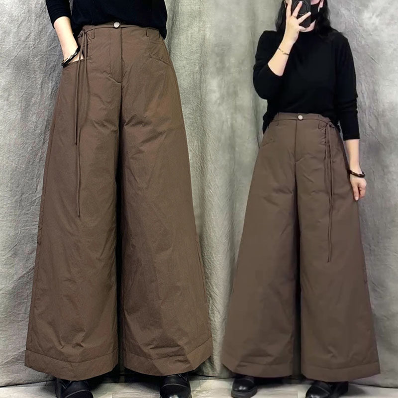 独特黑色巨显瘦胖mm高腰夹棉阔腿裤秋冬大码女装宽松百搭休闲长裤,淘宝优惠券,粉丝福利购,淘宝优惠卷