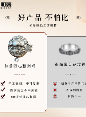 吕如曼足银999吞金兽招财进宝做旧复古风非遗錾刻送礼物纯银戒指