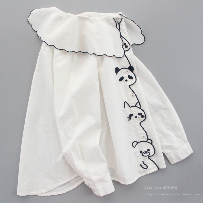 女童纯棉衬衫2025秋季新款儿童装洋气娃娃领长袖衬衣女孩打底上衣 - 图0