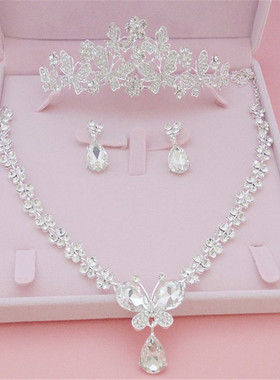 蝶萦新娘头饰皇冠项链三件婚礼