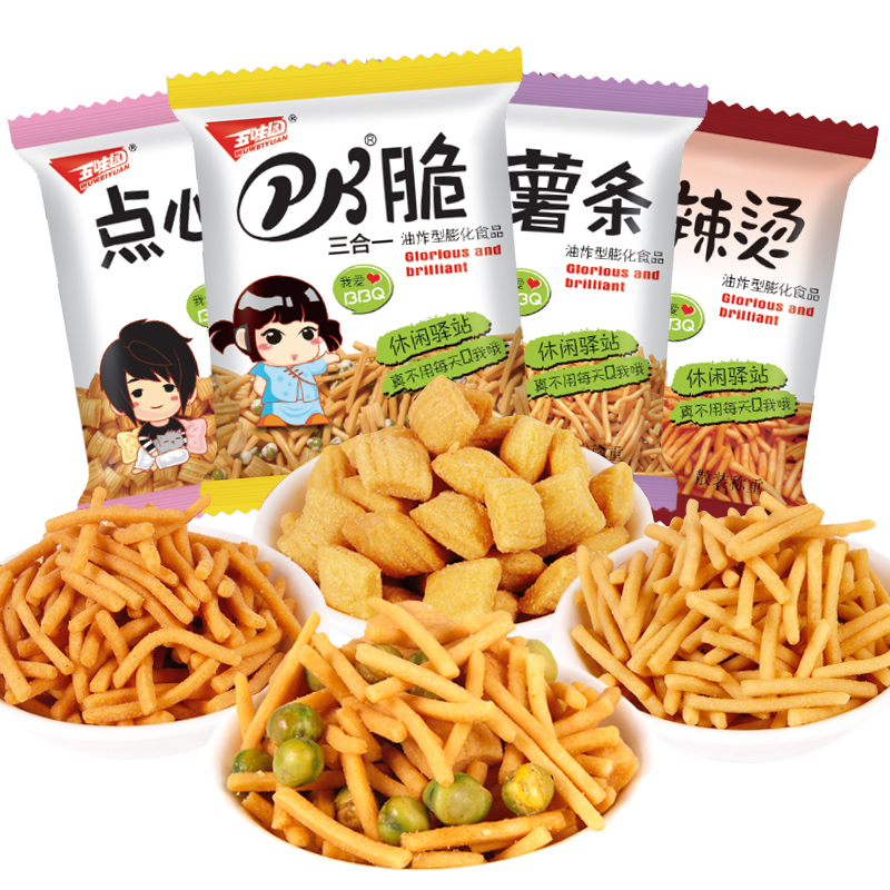 五味园麻辣烫Q薯条250g 休闲膨化小吃网红怀旧零食大礼包散装虾条 - 图3