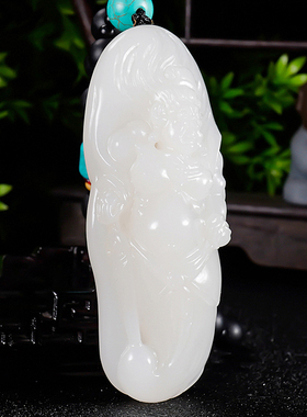 新疆大师张亚龙作品 新疆和田玉羊脂玉武将守护把件166.15克