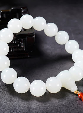 新疆大师张亚龙作品和田玉羊脂白玉圆珠手链49.97克 卡12