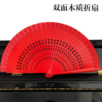 Pure red ancient wind qipao dance fan model walking show dancing fan folding fan Spanish dance double face fan new