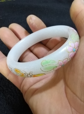 天然时尚玉石雕刻描金彩绘珐琅工艺手镯金丝玉石英岩玉精美饰品