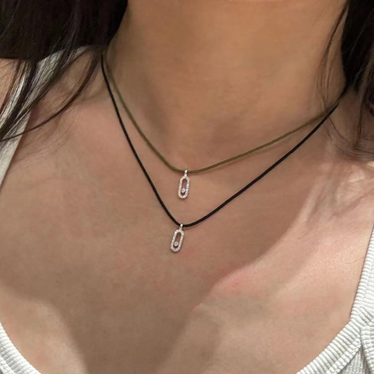 Single diamond sliding string necklace for women 925 sterling silver thick plated 18k gold full diamond sweater chain light luxury jewelry