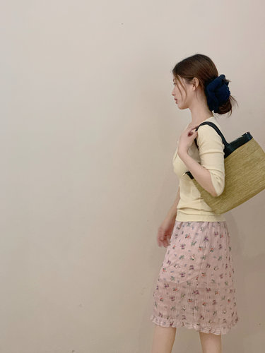 鱼没放 在雨中 唯美浪漫荷叶花边半身裙 复古碎花裙 - 图2