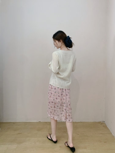 鱼没放 在雨中 唯美浪漫荷叶花边半身裙 复古碎花裙 - 图3