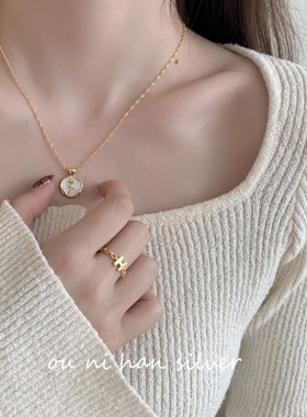 lulu尼 925纯银玫瑰之约花圆牌项链女ins风轻奢小众高级感锁骨链