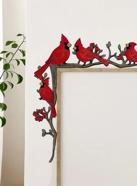 木质红色小鸟门角装饰品