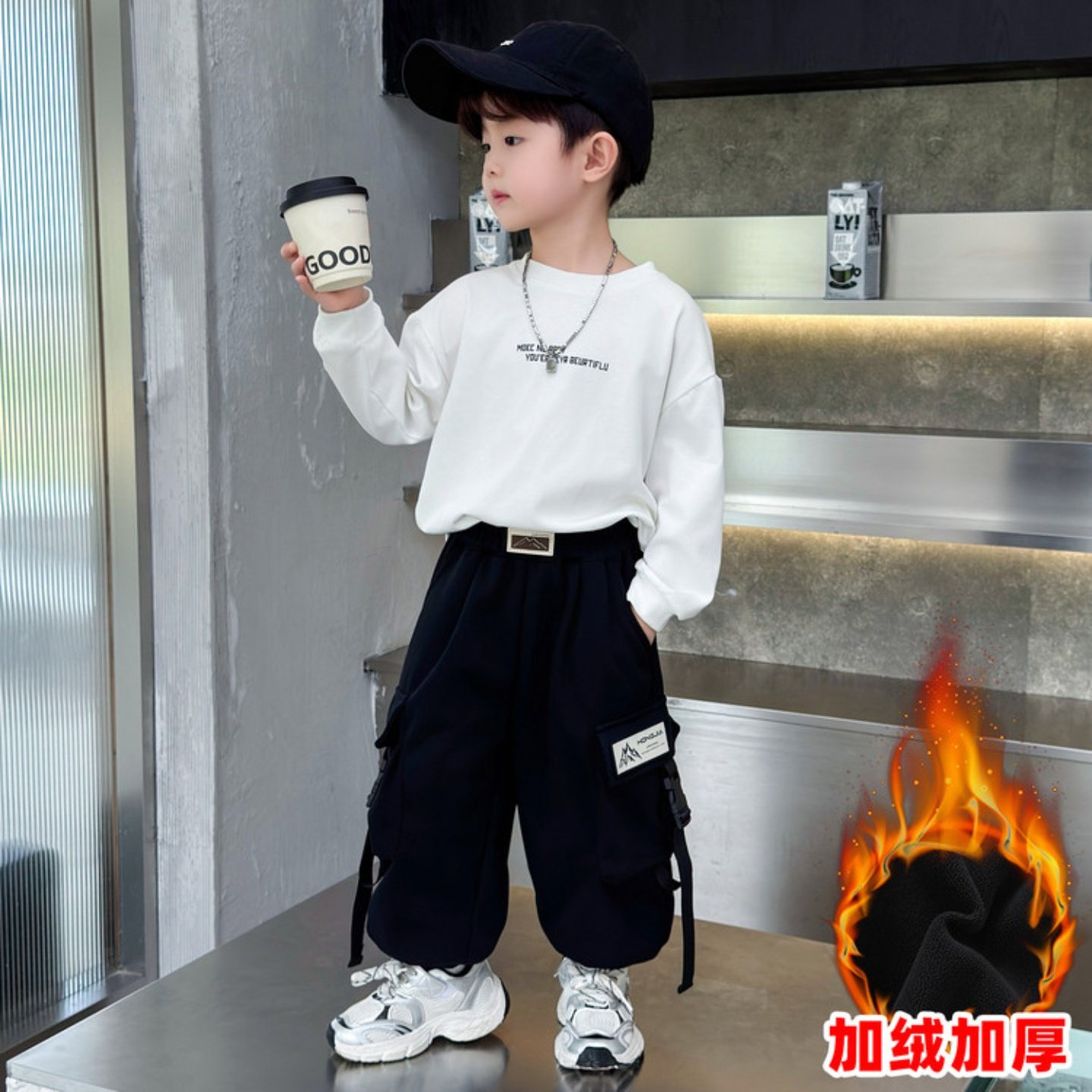 男童工装裤加绒加厚秋冬装2025新款儿童炸街裤子洋气男孩束脚裤潮,淘宝优惠券,粉丝福利购,淘宝优惠卷