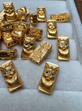 爆款S925银招财搞钱猫咪方块隔珠锆石花花大圈扣子配件DIY手工饰