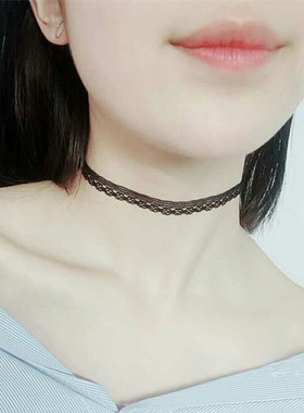 简约黑色蕾丝锁骨链女新款韩版气质超仙项圈显白choker颈链短款