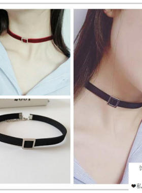 choker原宿几何酒红色皮项链