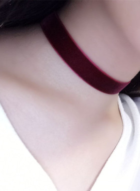 韩版蕾丝百搭项圈酒红色锁骨链