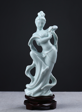 中式风博古架陶瓷禅意人物工艺品