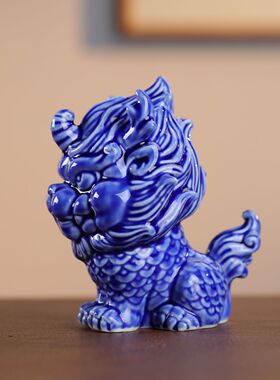 景德镇陶瓷麒麟招财乔迁送礼摆件