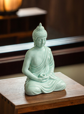 陶瓷如来佛坐像摆件中式禅意佛像