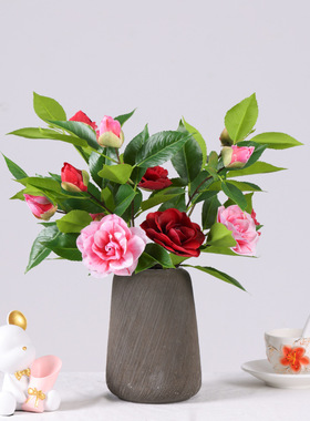 仿真树植物绿植山茶花枝假花酒楼会所客厅摆件中式家居装饰插花