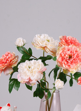 3D打印仿真花单枝牡丹家居假花摆件客厅餐桌干花花束摆设装饰