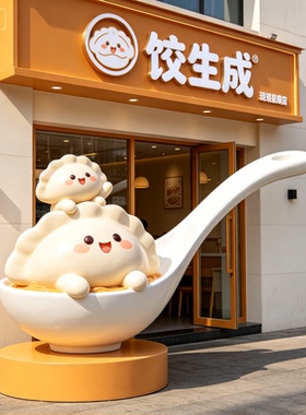 饺子馆门头雕塑玻璃钢卡通雕塑店铺门头设计引流神器网红打卡雕塑
