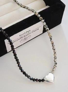 曼谷公园斑点石串珠爱心项链通勤