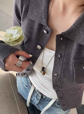 小众复古天然石葡萄串钛钢长项链