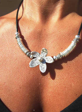 BKP曼谷公园「花」波西米亚银花项链百搭度假复古vintage小众皮绳