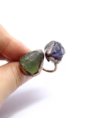 小众复古部落嬉皮天然石双头戒指