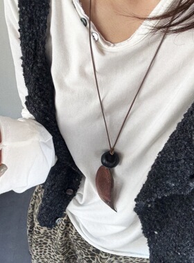 新中式复古果壳串长项链文艺风女