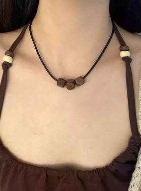 BKP曼谷公园「木方块」波西米亚复古串珠编织绳项链夏百搭新中式