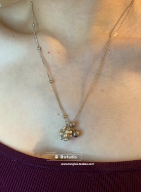 多戴款 抽拉式咖啡金珍珠绣球choker颈链女复古高级感流苏项链潮