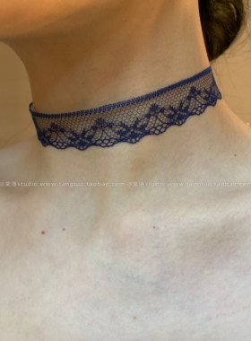 棠洛 蓝色蕾丝choker颈链女手作布艺锁骨链纯欲氛围感巨好看颈带