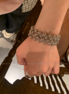 【棠洛】高级感多层银珠编织手镯开口可调节手环朋克冷淡风手饰品