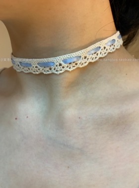 水洗做旧花边蕾丝choker颈链女古早布艺锁骨链小众个性洛丽塔颈带