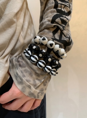 【棠洛】Y2K千禧风黑白条纹串珠手链辣妹波点爱心圆珠手串叠戴潮