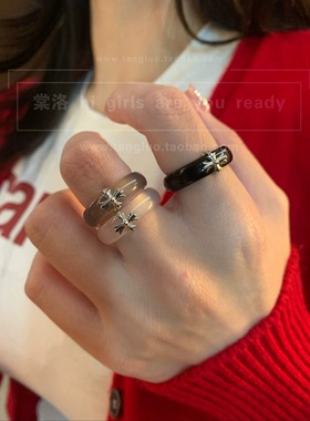 棠洛 黑色玛瑙十字架戒指女高级感冷淡风指环叠戴食指戒指2026潮