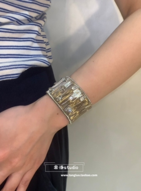 ins冷淡风银色绕线手镯女欧美朋克镶钻手环开口可调节辣妹手镯潮