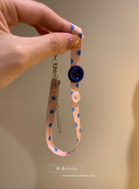 【棠洛】vintage 粉蓝波点choker颈链女复古撞色纽扣颈带小众项圈